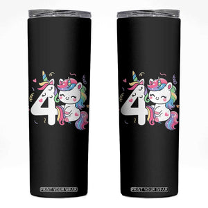 Unicorn 4th Birthday Skinny Tumbler 4 Years Old Birthday Outfit TS10 Black Print Your Wear