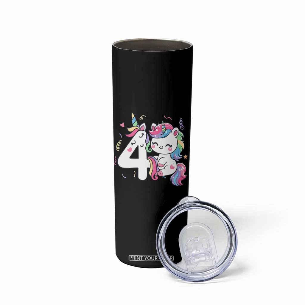 Unicorn 4th Birthday Skinny Tumbler 4 Years Old Birthday Outfit TS10 Print Your Wear