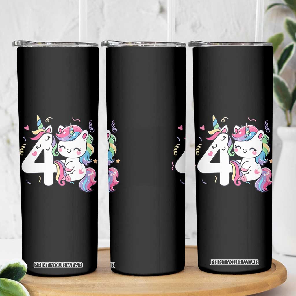 Unicorn 4th Birthday Skinny Tumbler 4 Years Old Birthday Outfit TS10 Print Your Wear