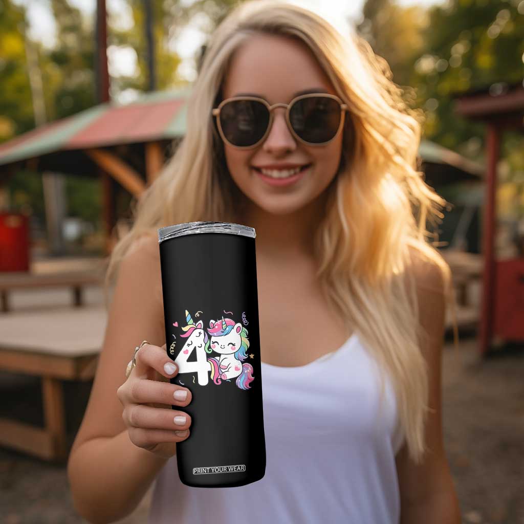 Unicorn 4th Birthday Skinny Tumbler 4 Years Old Birthday Outfit TS10 Print Your Wear