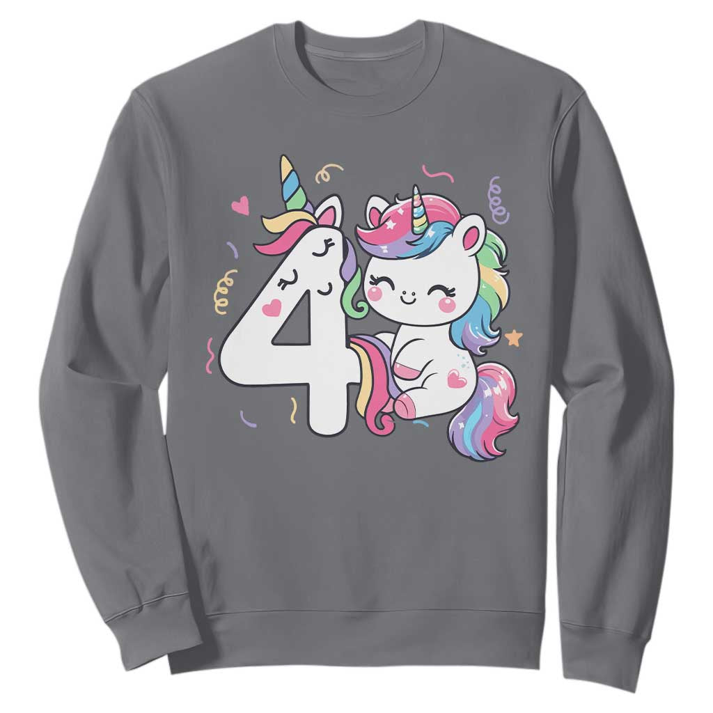 Unicorn 4th Birthday Sweatshirt 4 Years Old Birthday Outfit TS10 Charcoal Print Your Wear