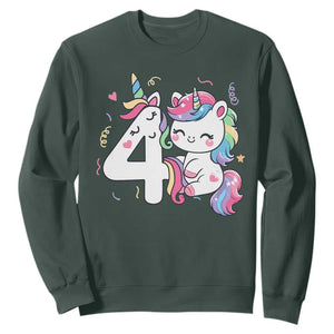 Unicorn 4th Birthday Sweatshirt 4 Years Old Birthday Outfit TS10 Dark Forest Green Print Your Wear