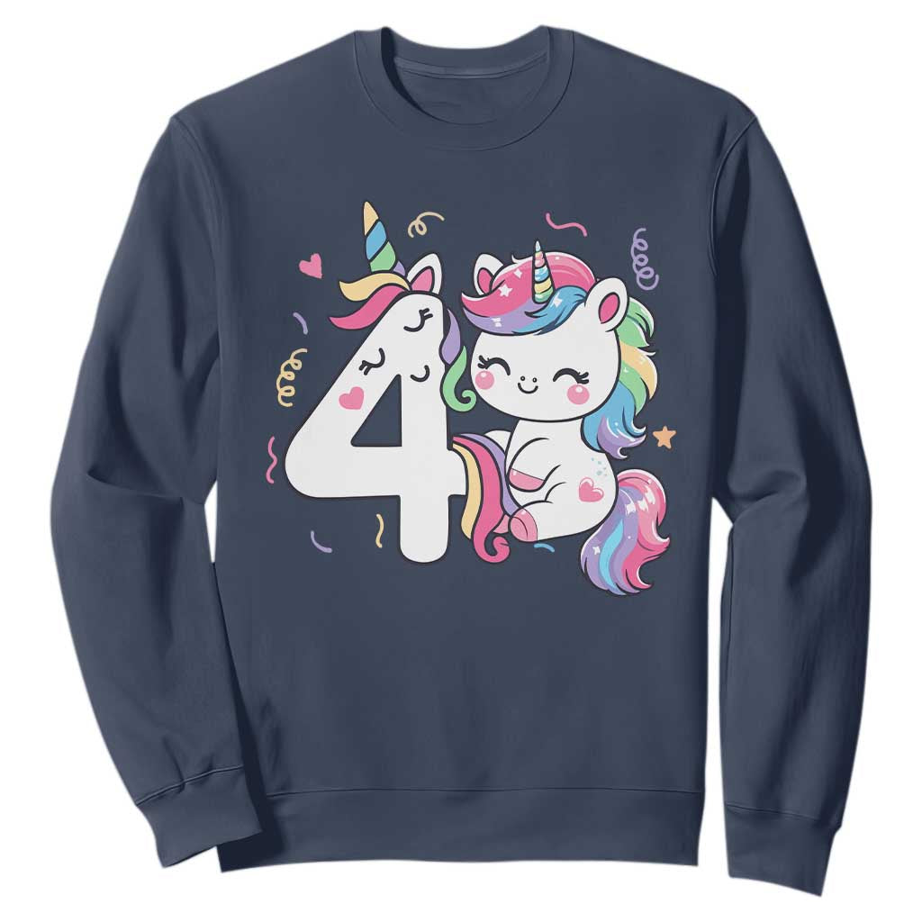 Unicorn 4th Birthday Sweatshirt 4 Years Old Birthday Outfit TS10 Navy Print Your Wear