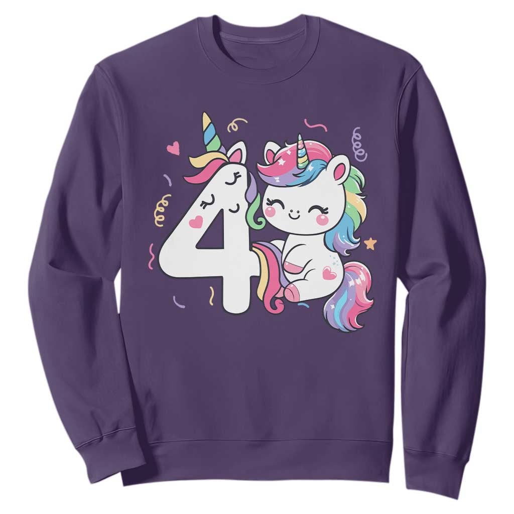 Unicorn 4th Birthday Sweatshirt 4 Years Old Birthday Outfit TS10 Purple Print Your Wear