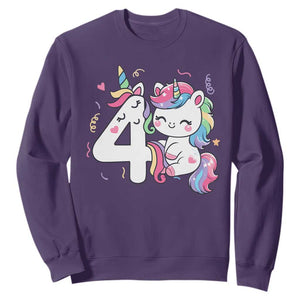 Unicorn 4th Birthday Sweatshirt 4 Years Old Birthday Outfit TS10 Purple Print Your Wear