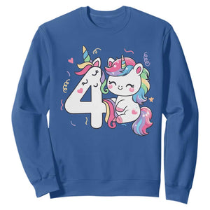 Unicorn 4th Birthday Sweatshirt 4 Years Old Birthday Outfit TS10 Royal Blue Print Your Wear