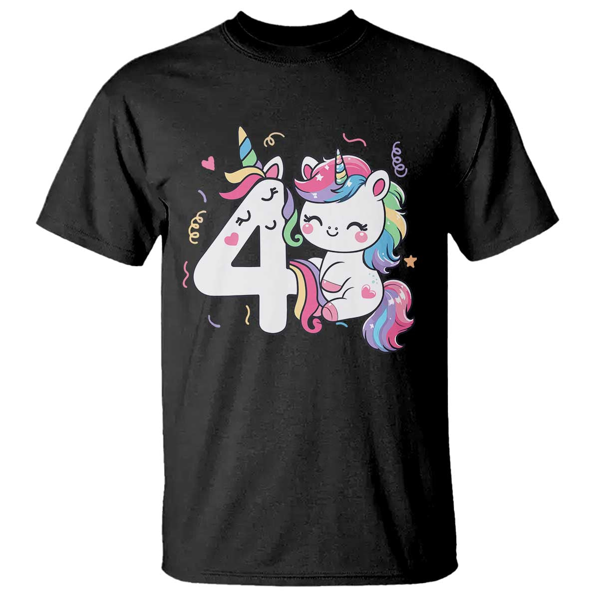 Unicorn 4th Birthday T Shirt 4 Years Old Birthday Outfit TS10 Black Print Your Wear