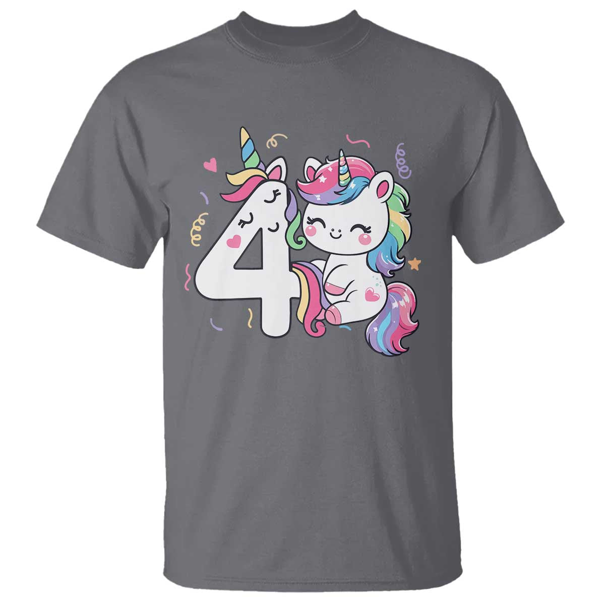 Unicorn 4th Birthday T Shirt 4 Years Old Birthday Outfit TS10 Charcoal Print Your Wear