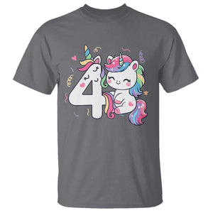 Unicorn 4th Birthday T Shirt 4 Years Old Birthday Outfit TS10 Charcoal Print Your Wear