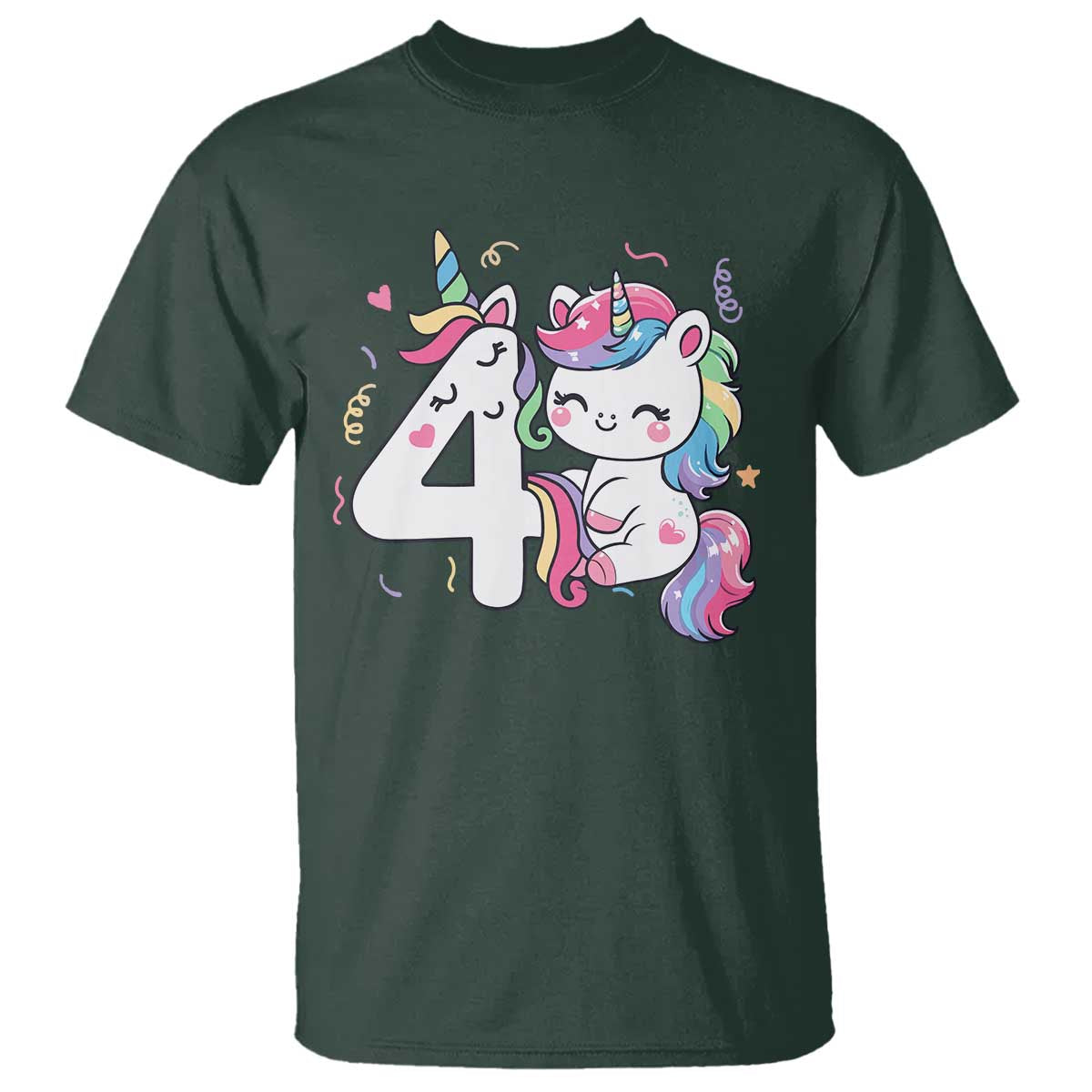Unicorn 4th Birthday T Shirt 4 Years Old Birthday Outfit TS10 Dark Forest Green Print Your Wear