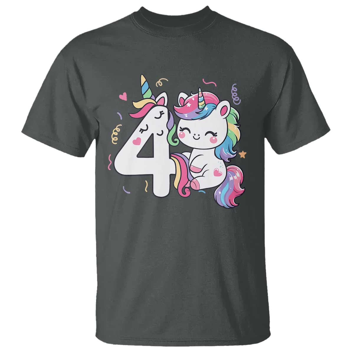 Unicorn 4th Birthday T Shirt 4 Years Old Birthday Outfit TS10 Dark Heather Print Your Wear