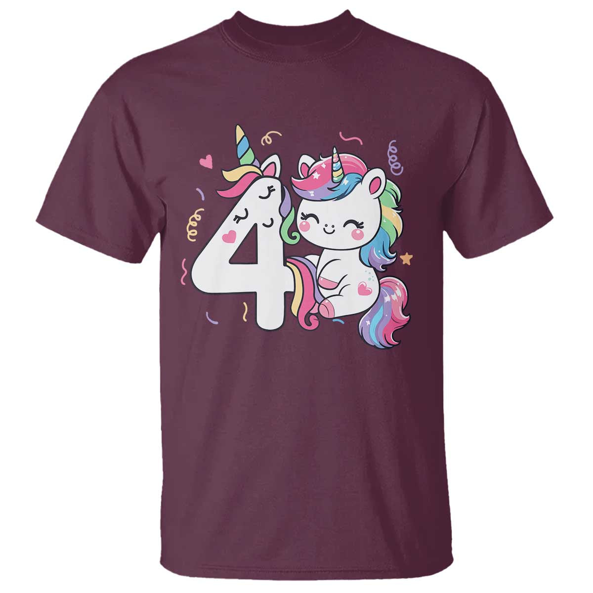 Unicorn 4th Birthday T Shirt 4 Years Old Birthday Outfit TS10 Maroon Print Your Wear