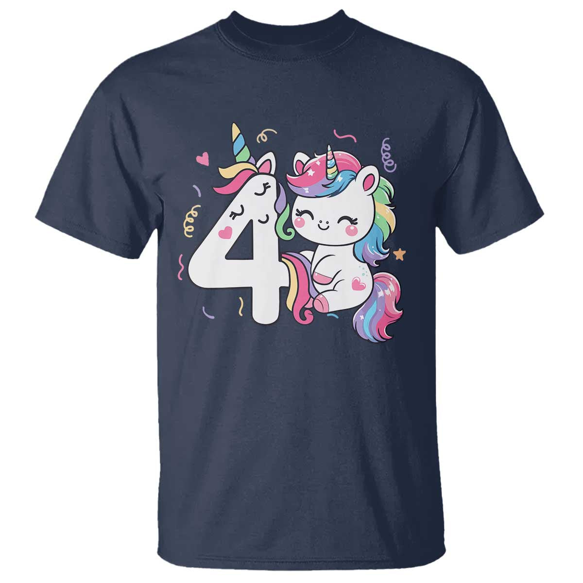 Unicorn 4th Birthday T Shirt 4 Years Old Birthday Outfit TS10 Navy Print Your Wear
