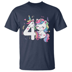 Unicorn 4th Birthday T Shirt 4 Years Old Birthday Outfit TS10 Navy Print Your Wear
