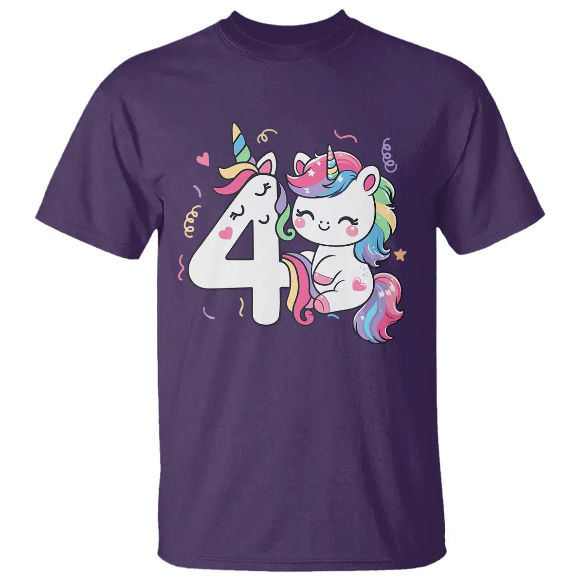 Unicorn 4th Birthday T Shirt 4 Years Old Birthday Outfit TS10 Purple Print Your Wear