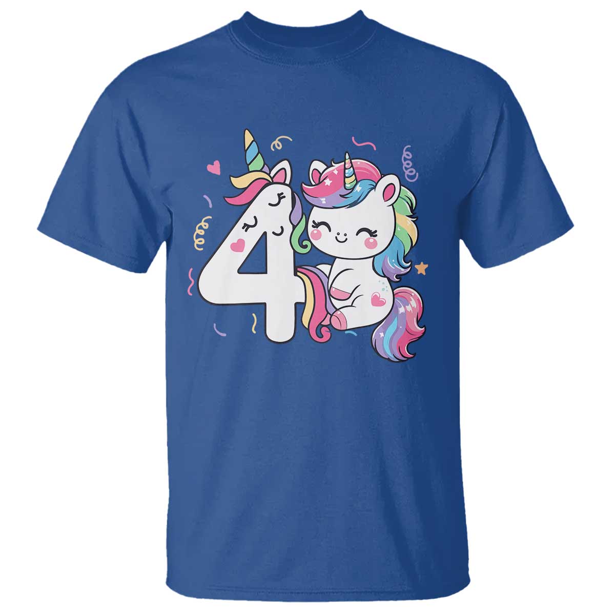 Unicorn 4th Birthday T Shirt 4 Years Old Birthday Outfit TS10 Royal Blue Print Your Wear
