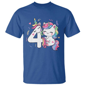 Unicorn 4th Birthday T Shirt 4 Years Old Birthday Outfit TS10 Royal Blue Print Your Wear