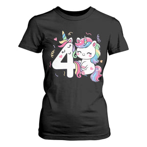 Unicorn 4th Birthday T Shirt For Women 4 Years Old Birthday Outfit TS10 Black Print Your Wear