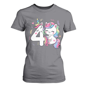 Unicorn 4th Birthday T Shirt For Women 4 Years Old Birthday Outfit TS10 Charcoal Print Your Wear