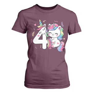 Unicorn 4th Birthday T Shirt For Women 4 Years Old Birthday Outfit TS10 Maroon Print Your Wear