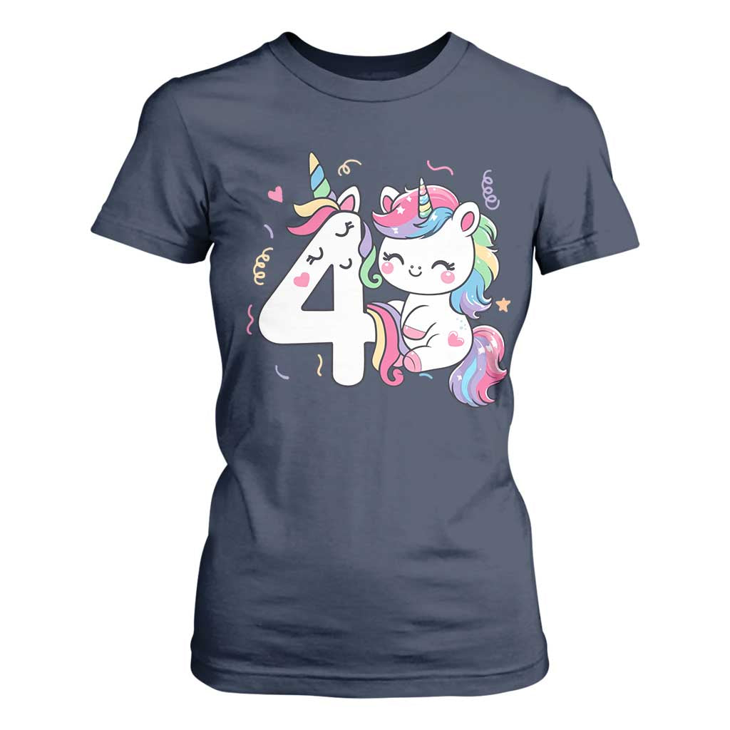 Unicorn 4th Birthday T Shirt For Women 4 Years Old Birthday Outfit TS10 Navy Print Your Wear