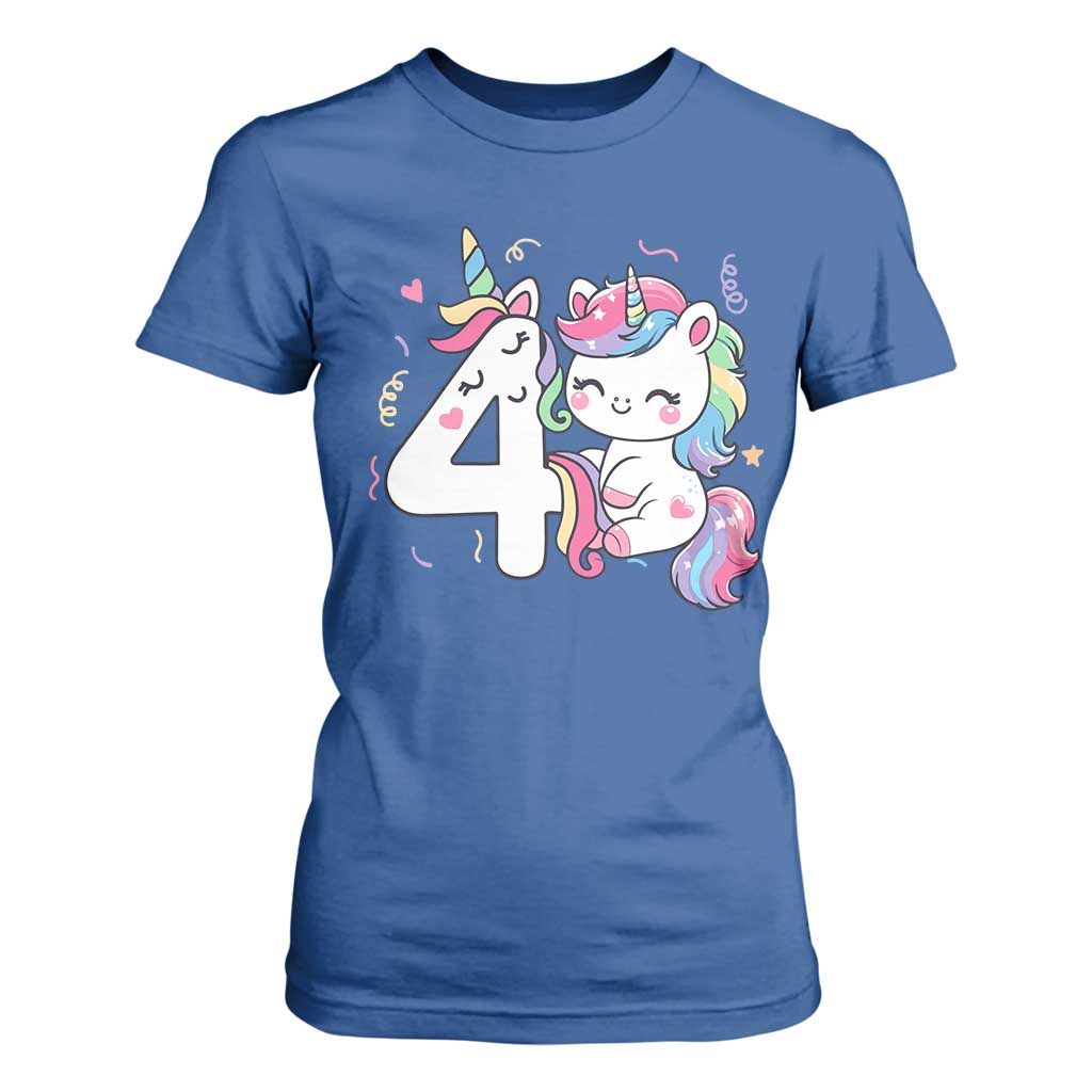 Unicorn 4th Birthday T Shirt For Women 4 Years Old Birthday Outfit TS10 Royal Blue Print Your Wear