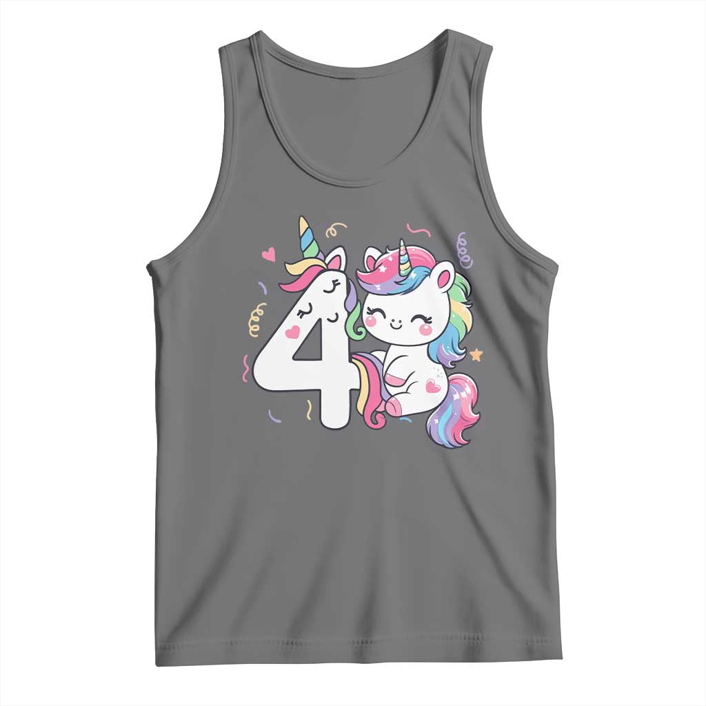 Unicorn 4th Birthday Tank Top 4 Years Old Birthday Outfit TS10 Black Heather Print Your Wear