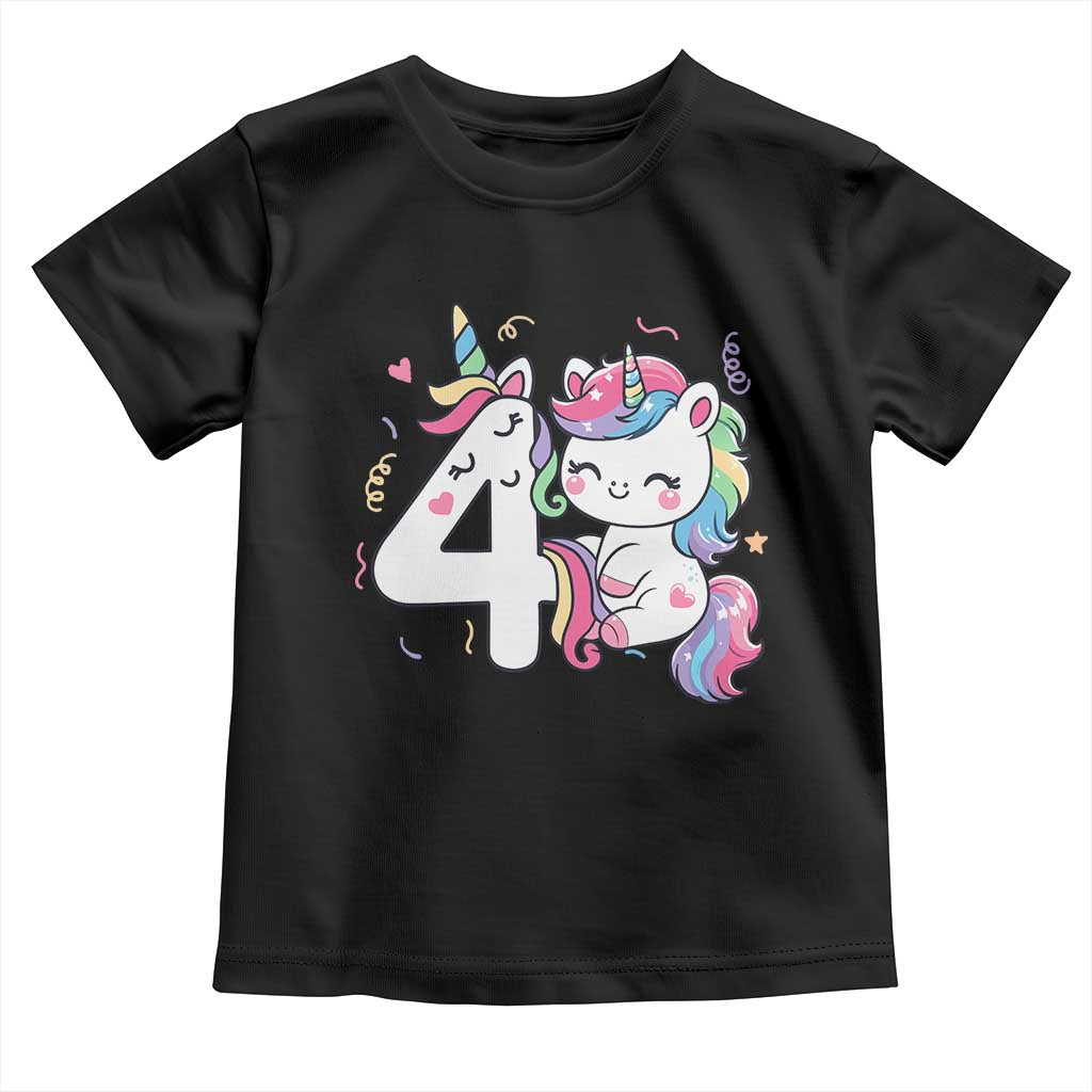 Unicorn 4th Birthday Toddler T Shirt 4 Years Old Birthday Outfit TS10 Black Print Your Wear