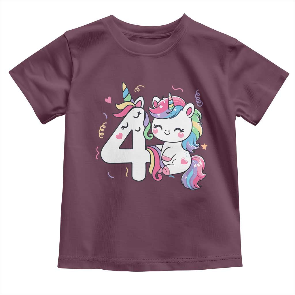 Unicorn 4th Birthday Toddler T Shirt 4 Years Old Birthday Outfit TS10 Maroon Print Your Wear