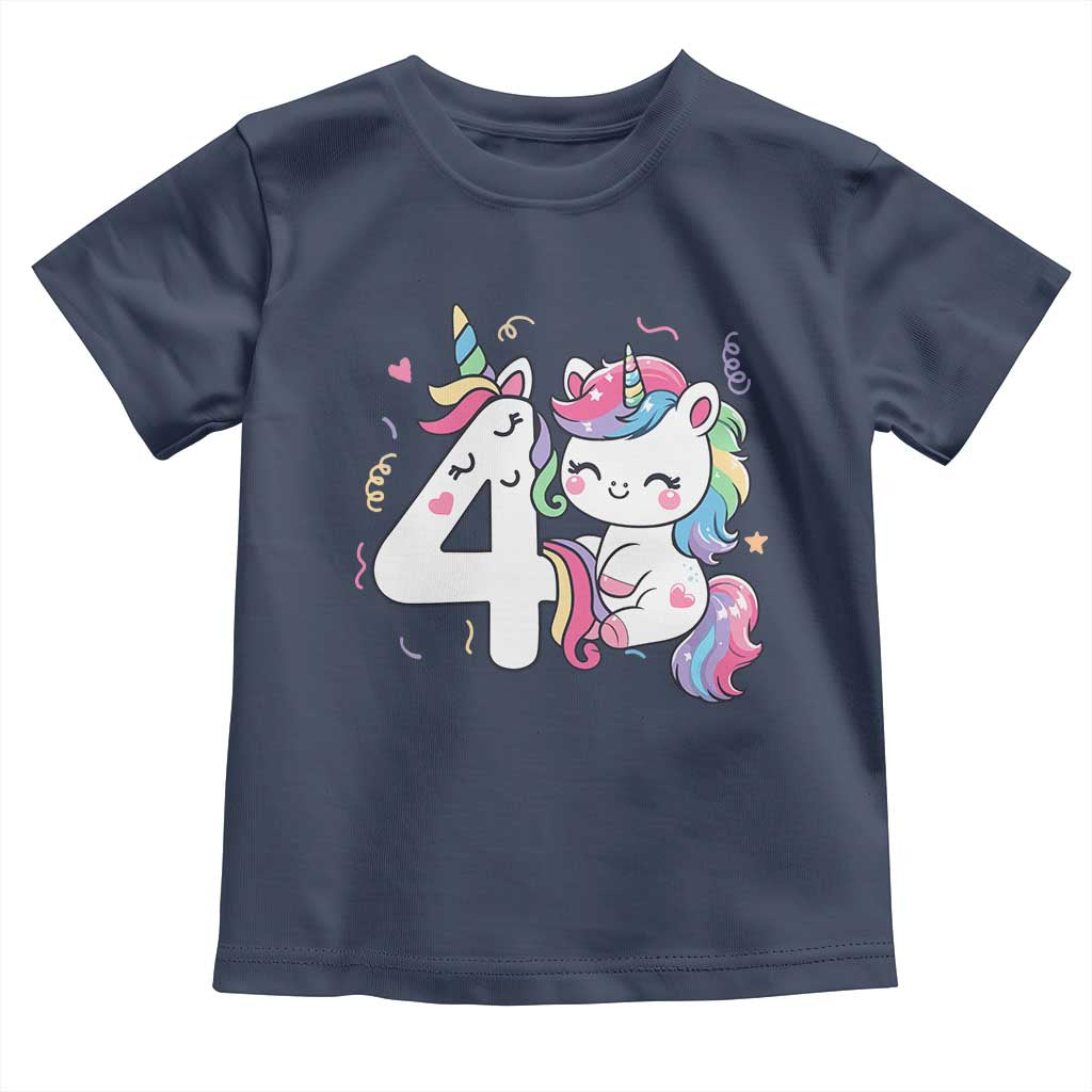 Unicorn 4th Birthday Toddler T Shirt 4 Years Old Birthday Outfit TS10 Navy Print Your Wear