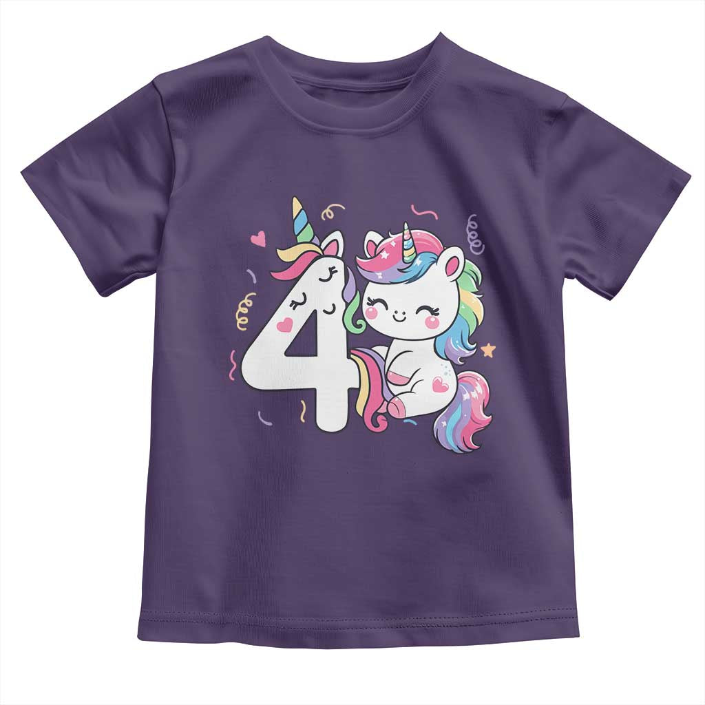 Unicorn 4th Birthday Toddler T Shirt 4 Years Old Birthday Outfit TS10 Purple Print Your Wear
