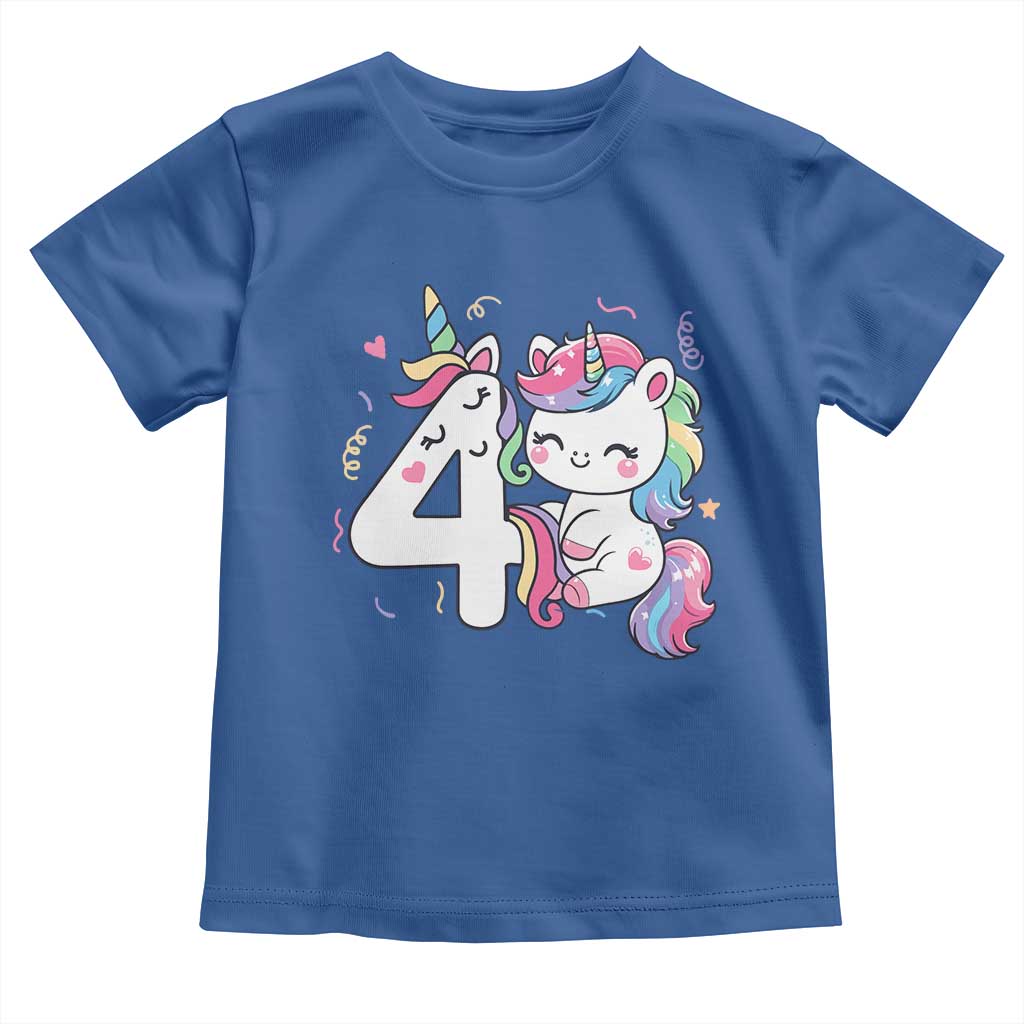 Unicorn 4th Birthday Toddler T Shirt 4 Years Old Birthday Outfit TS10 Royal Blue Print Your Wear