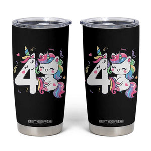 Unicorn 4th Birthday Tumbler Cup 4 Years Old Birthday Outfit TS10 Black Print Your Wear