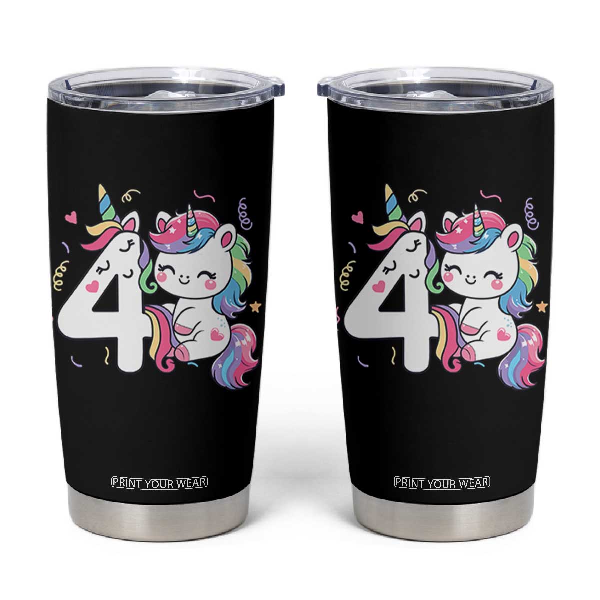 Unicorn 4th Birthday Tumbler Cup 4 Years Old Birthday Outfit TS10 Black Print Your Wear