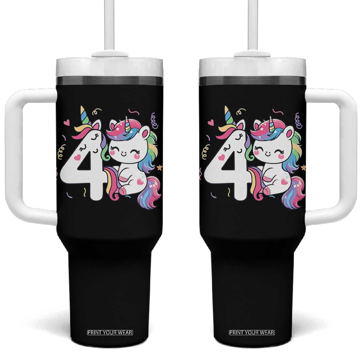 Unicorn 4th Birthday Tumbler With Handle 4 Years Old Birthday Outfit TS10 One Size: 40 oz Black Print Your Wear
