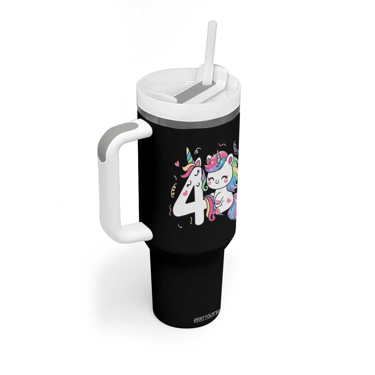Unicorn 4th Birthday Tumbler With Handle 4 Years Old Birthday Outfit TS10 Print Your Wear