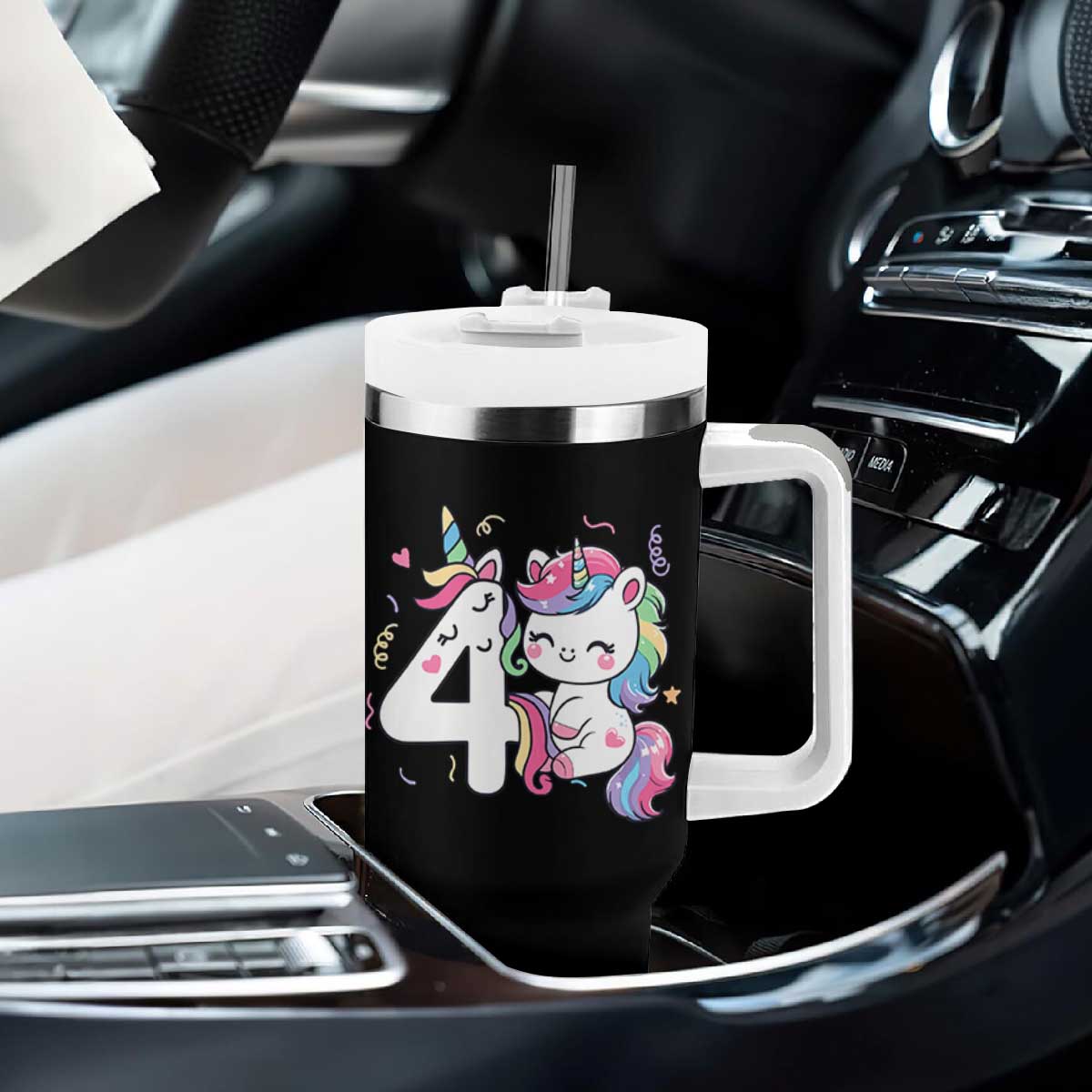 Unicorn 4th Birthday Tumbler With Handle 4 Years Old Birthday Outfit TS10 Print Your Wear