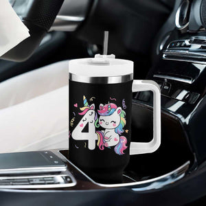 Unicorn 4th Birthday Tumbler With Handle 4 Years Old Birthday Outfit TS10 Print Your Wear