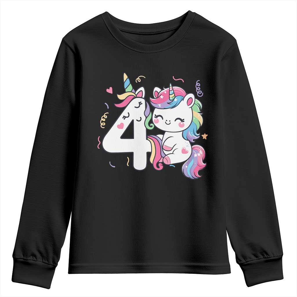 Unicorn 4th Birthday Youth Sweatshirt 4 Years Old Birthday Outfit TS10 Black Print Your Wear