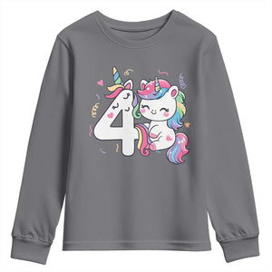 Unicorn 4th Birthday Youth Sweatshirt 4 Years Old Birthday Outfit TS10 Charcoal Print Your Wear