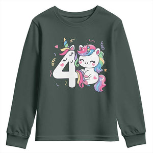 Unicorn 4th Birthday Youth Sweatshirt 4 Years Old Birthday Outfit TS10 Dark Forest Green Print Your Wear