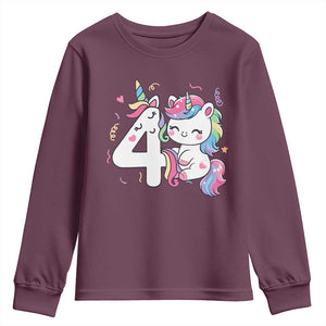 Unicorn 4th Birthday Youth Sweatshirt 4 Years Old Birthday Outfit TS10 Maroon Print Your Wear