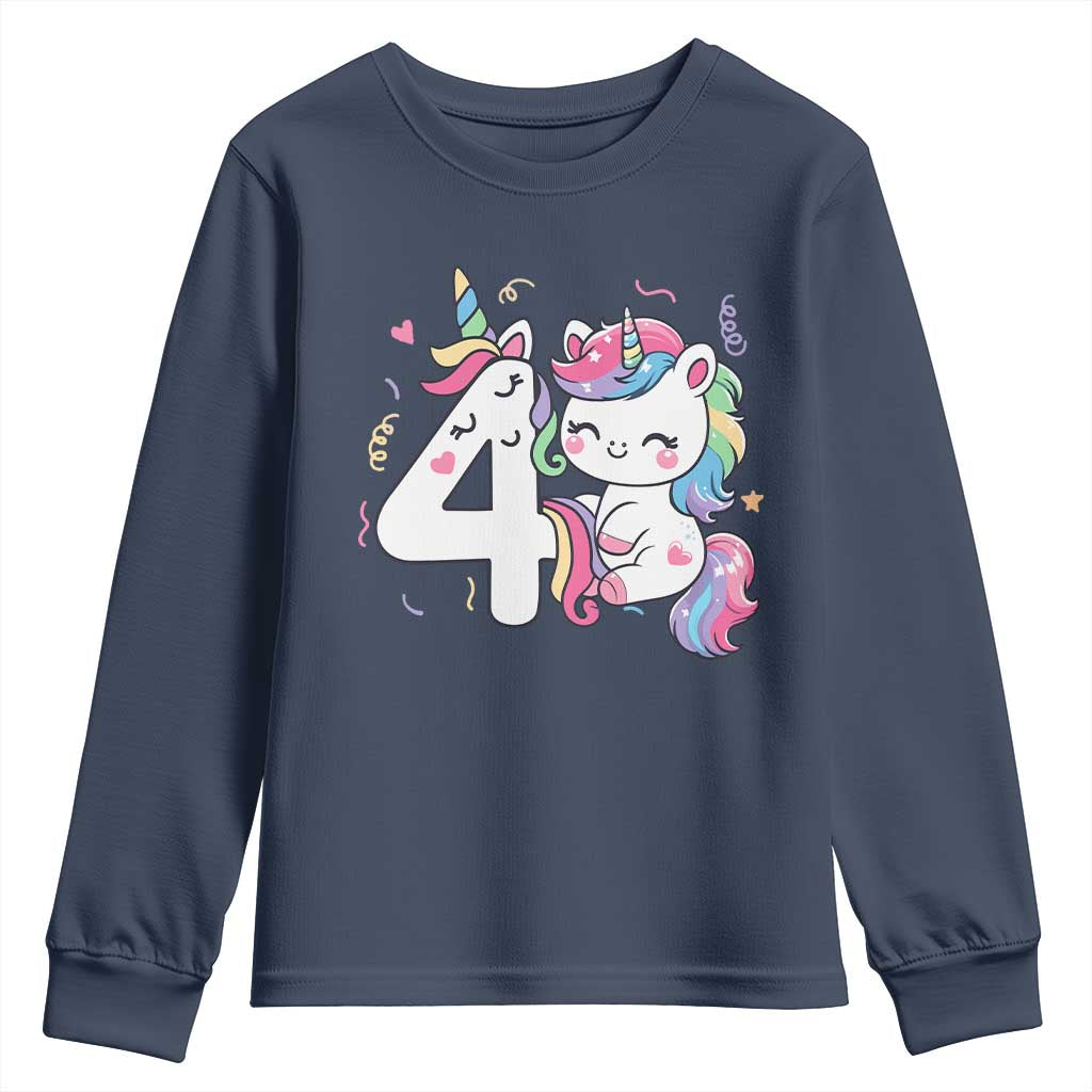 Unicorn 4th Birthday Youth Sweatshirt 4 Years Old Birthday Outfit TS10 Navy Print Your Wear