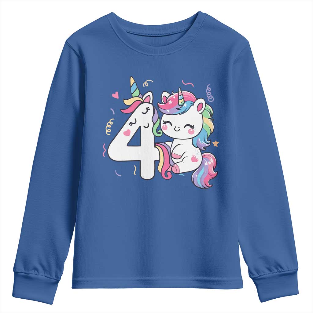 Unicorn 4th Birthday Youth Sweatshirt 4 Years Old Birthday Outfit TS10 Royal Blue Print Your Wear