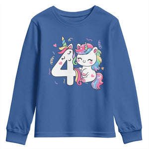 Unicorn 4th Birthday Youth Sweatshirt 4 Years Old Birthday Outfit TS10 Royal Blue Print Your Wear