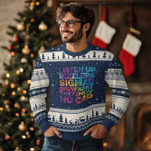 Funny Teacher Ugly Christmas Sweater Listen Up Rizzlers Sigmas Show Work No Cap Tie-Dye TS10 Navy Beige Print Your Wear