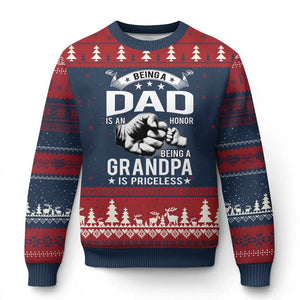 Being A Dad Is An Honor Being A Grandpa is Priceless Ugly Christmas Sweater TS10 Navy Red Print Your Wear