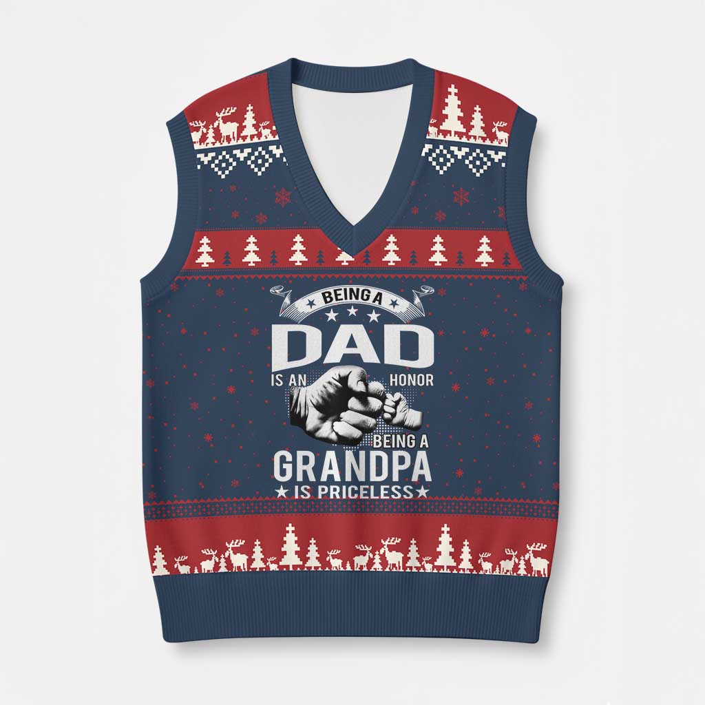 Being A Dad Is An Honor Being A Grandpa is Priceless V-Neck Knit Sweater Vest TS10 Navy Red Print Your Wear