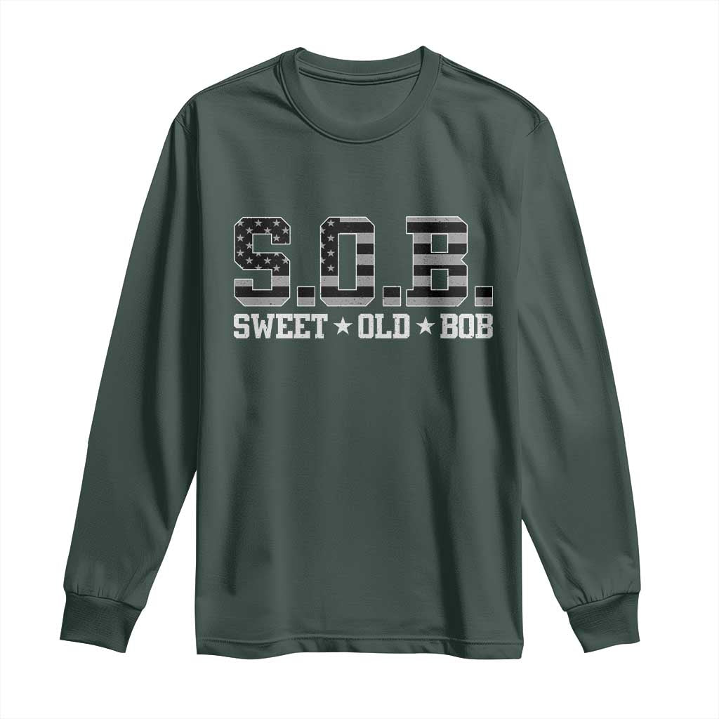 Funny Bob Long Sleeve Shirt Fathers Day Dad Sweet Old Bob Retro USA Flag TS10 Dark Forest Green Print Your Wear