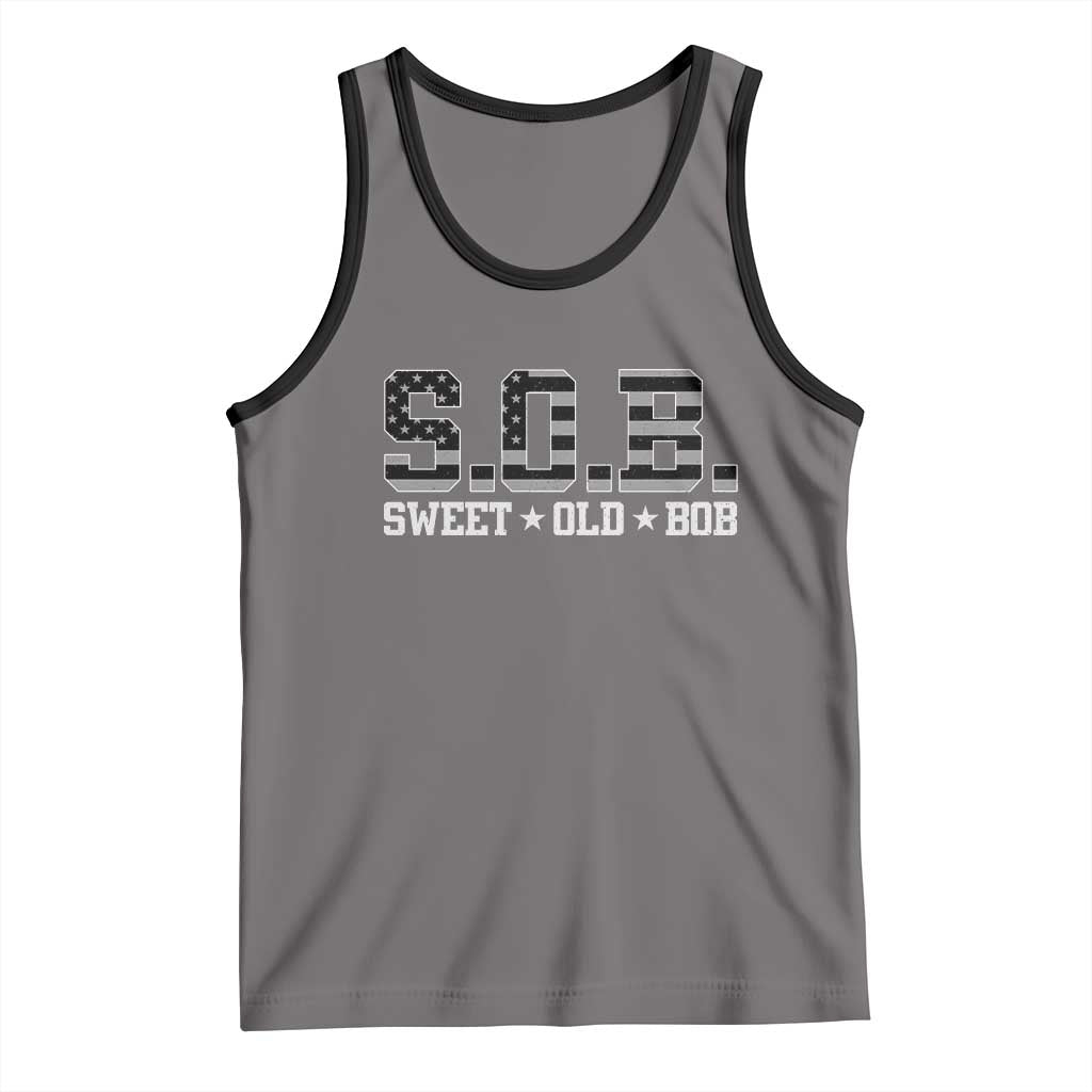 Funny Bob Tank Top Fathers Day Dad Sweet Old Bob Retro USA Flag TS10 Deep Heather Black Print Your Wear